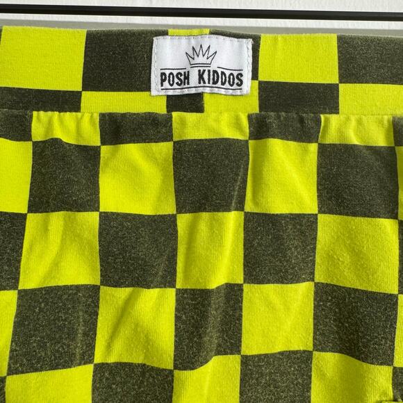 Posh Kiddos Neon Yellow Checkered Harem Biker Shorts Size 9 - Picture 4 of 5